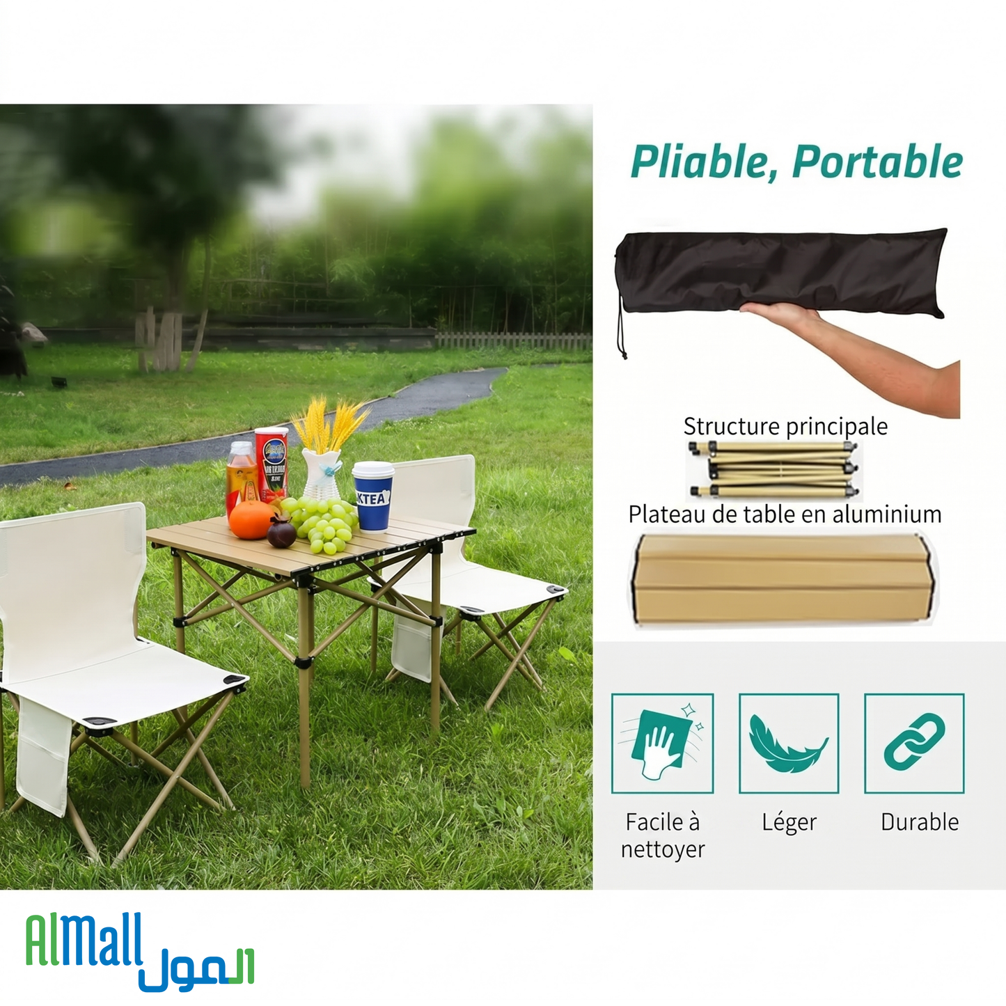 Table + 4 Chaises Pliables - CampSet™