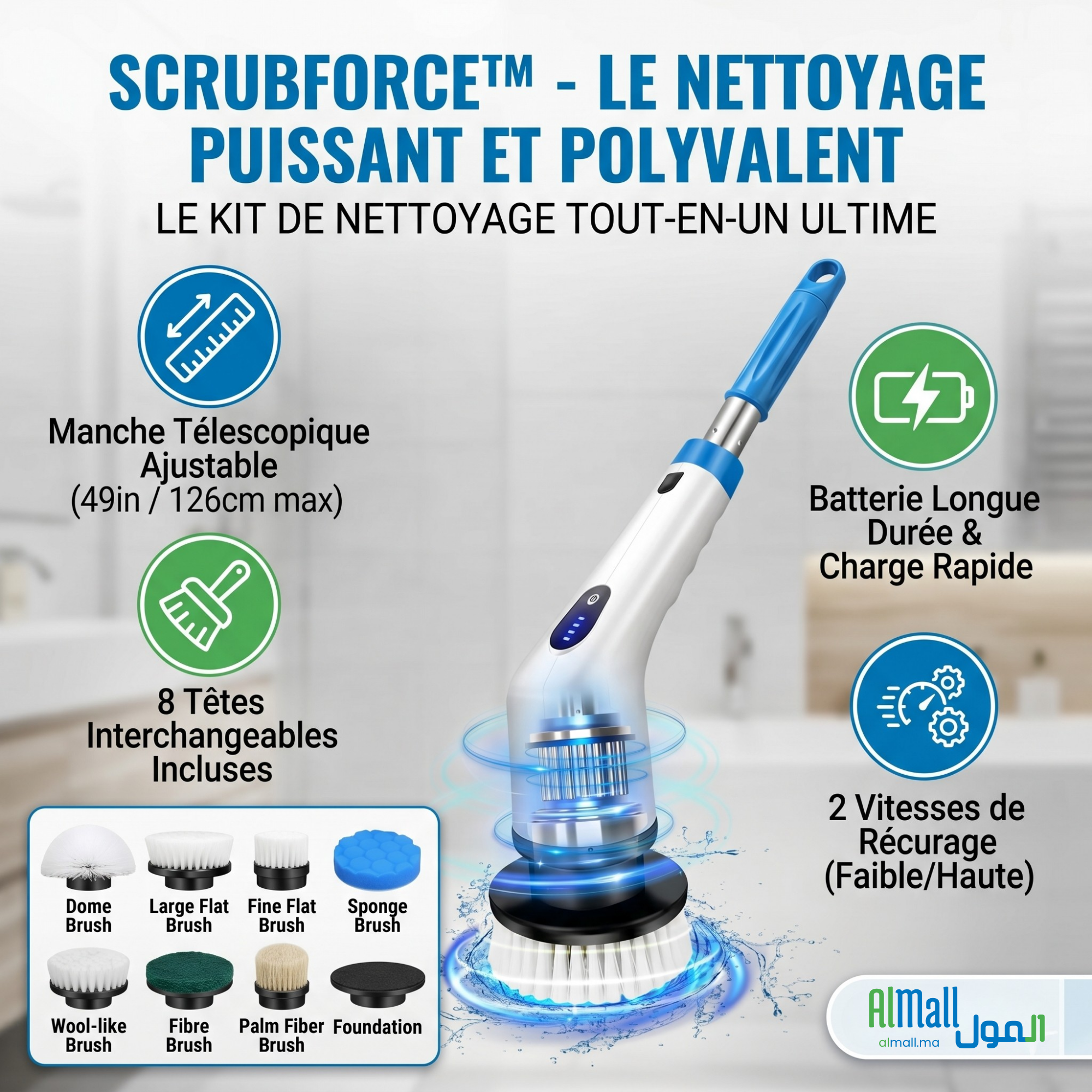 ScrubForce™ — Brosse Électrique 9 Embouts