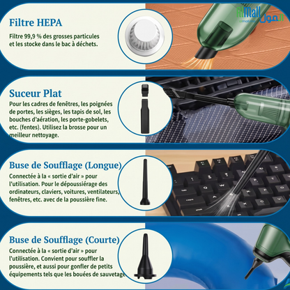 DustGun™ — Aspirez et Soufflez Partout Sans Fil