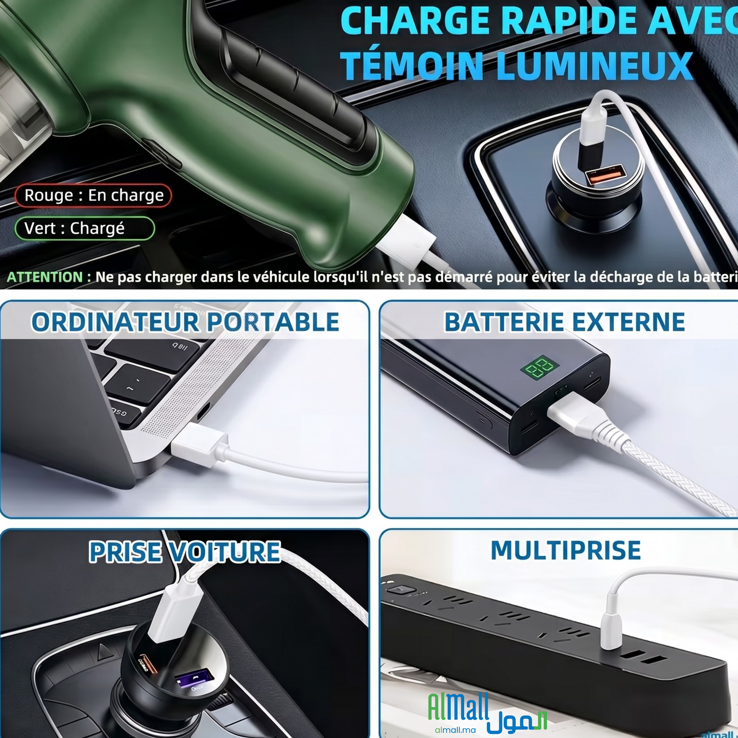 DustGun™ — Aspirez et Soufflez Partout Sans Fil