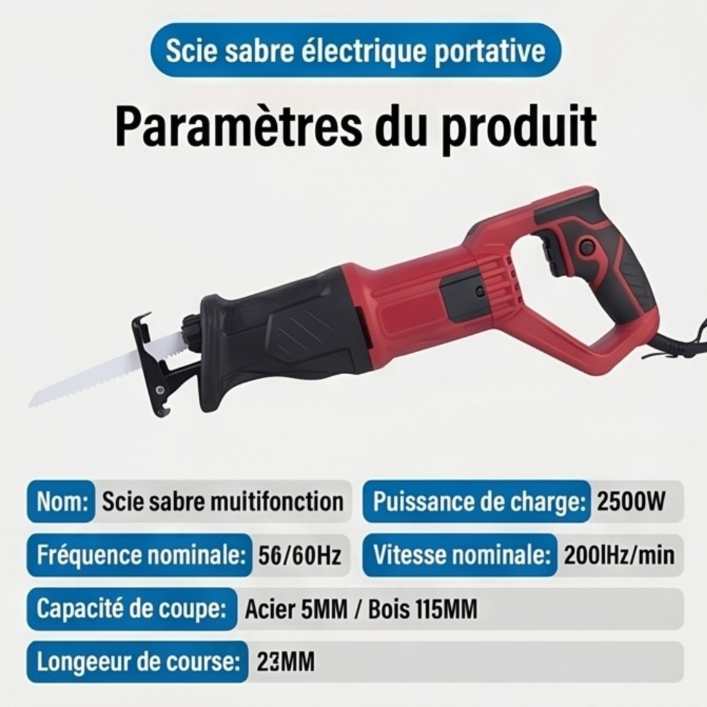 PowerSaw Pro™ — Scie Réciprocante 2500W